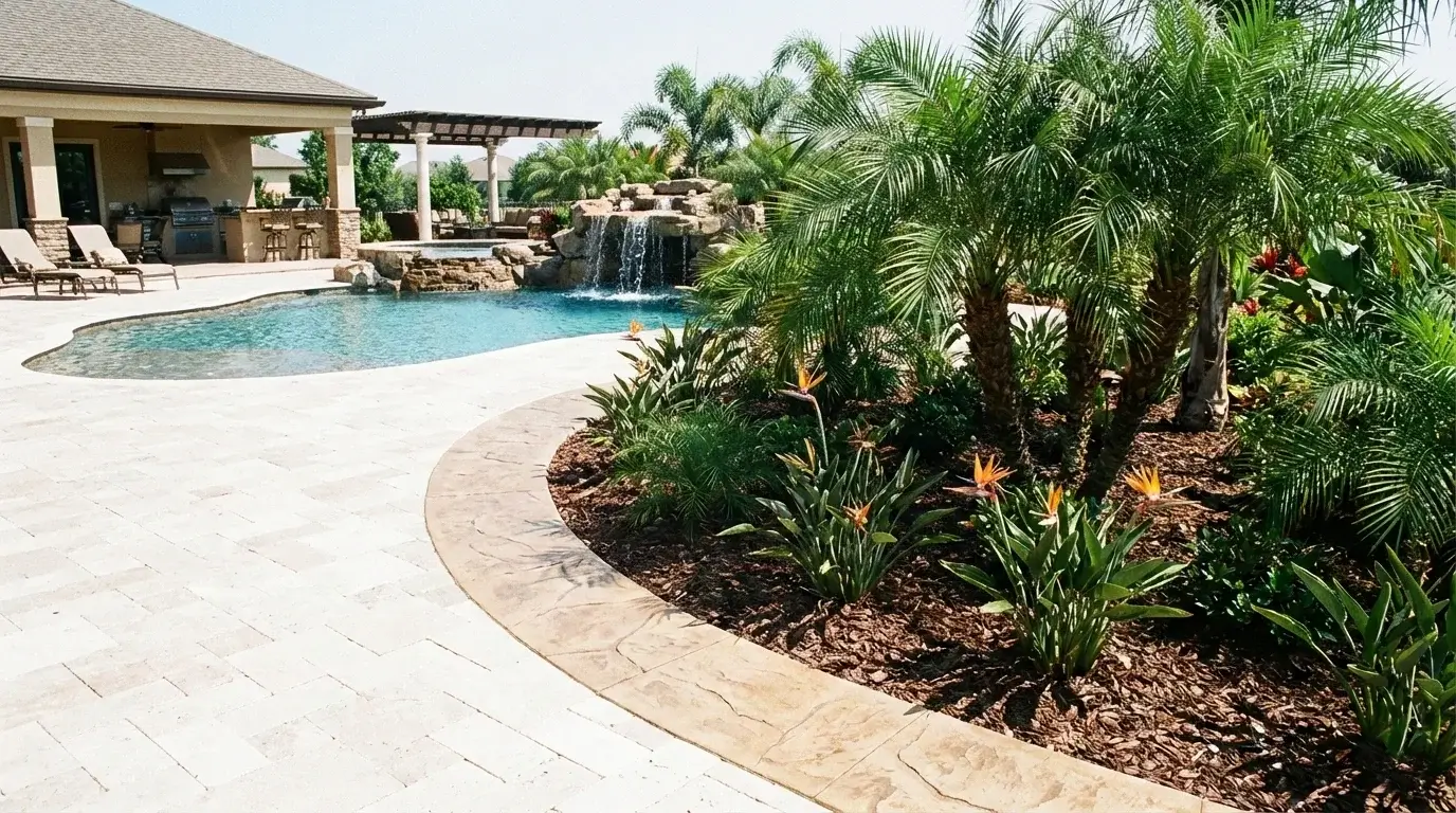 Decorative concrete landscape curbing around pool
